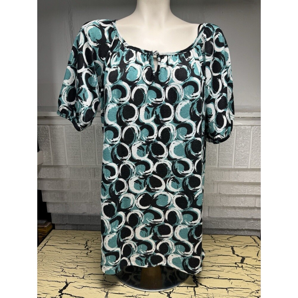 Apt 9 Black Blue White Swirl Circle Artsy Shirt Tunic Top Ladies XL Short Sleeve